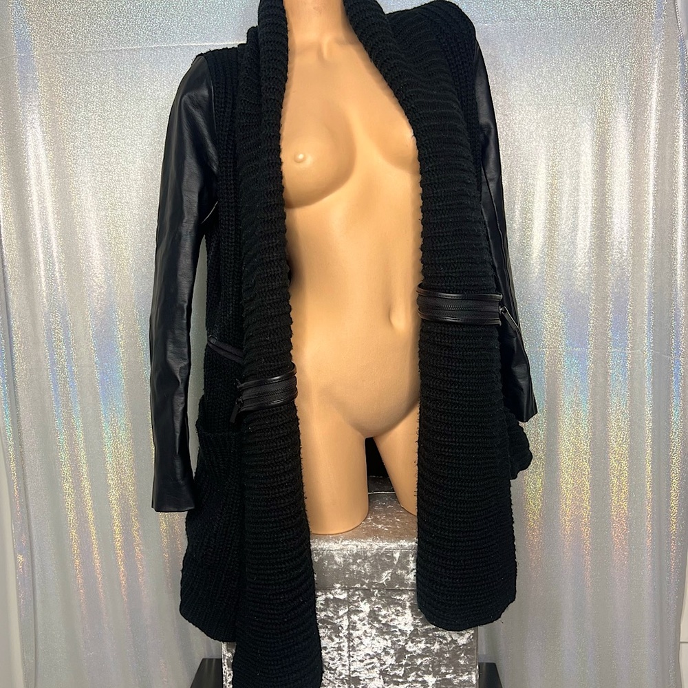 John + Jenn coat jacket cardigan multi style zipper black leather look sleeve